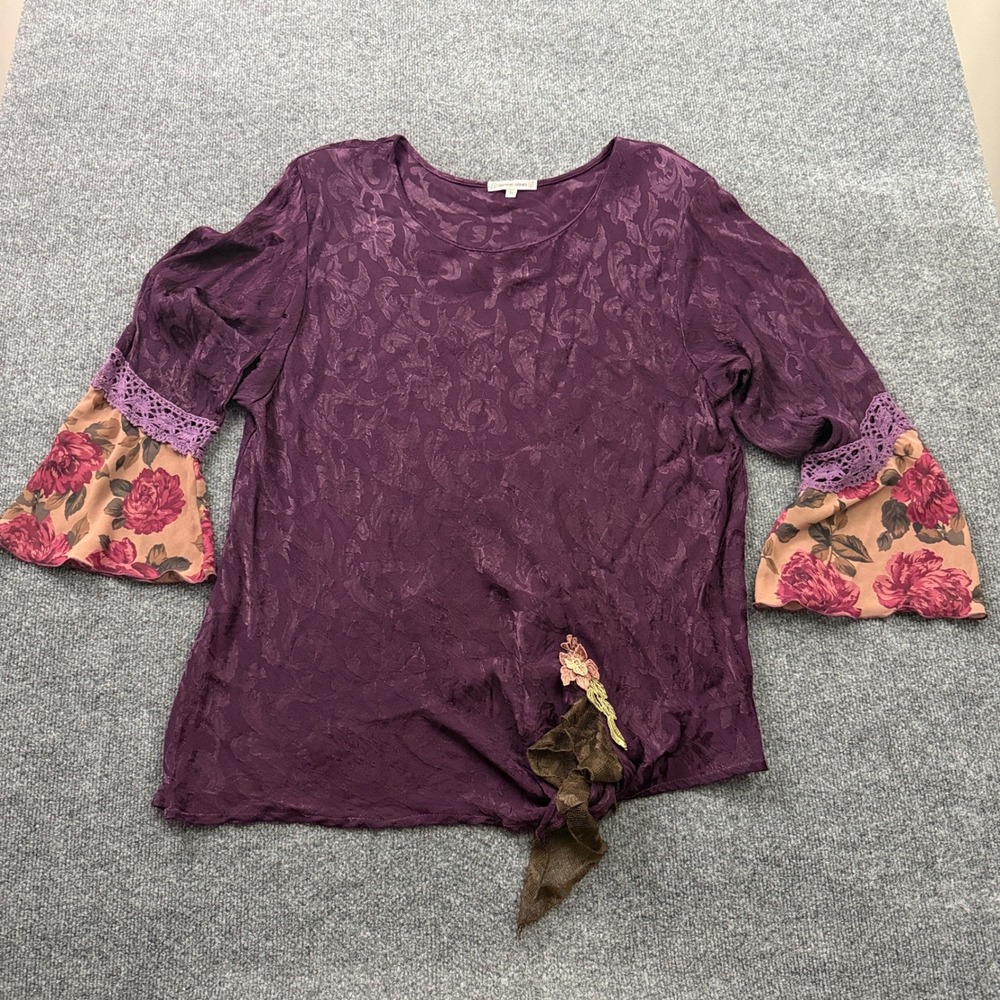 Vtg Spencer Alexis Blouse 3X Purple Floral Bell Sleeve Boho Whimsigoth Plus